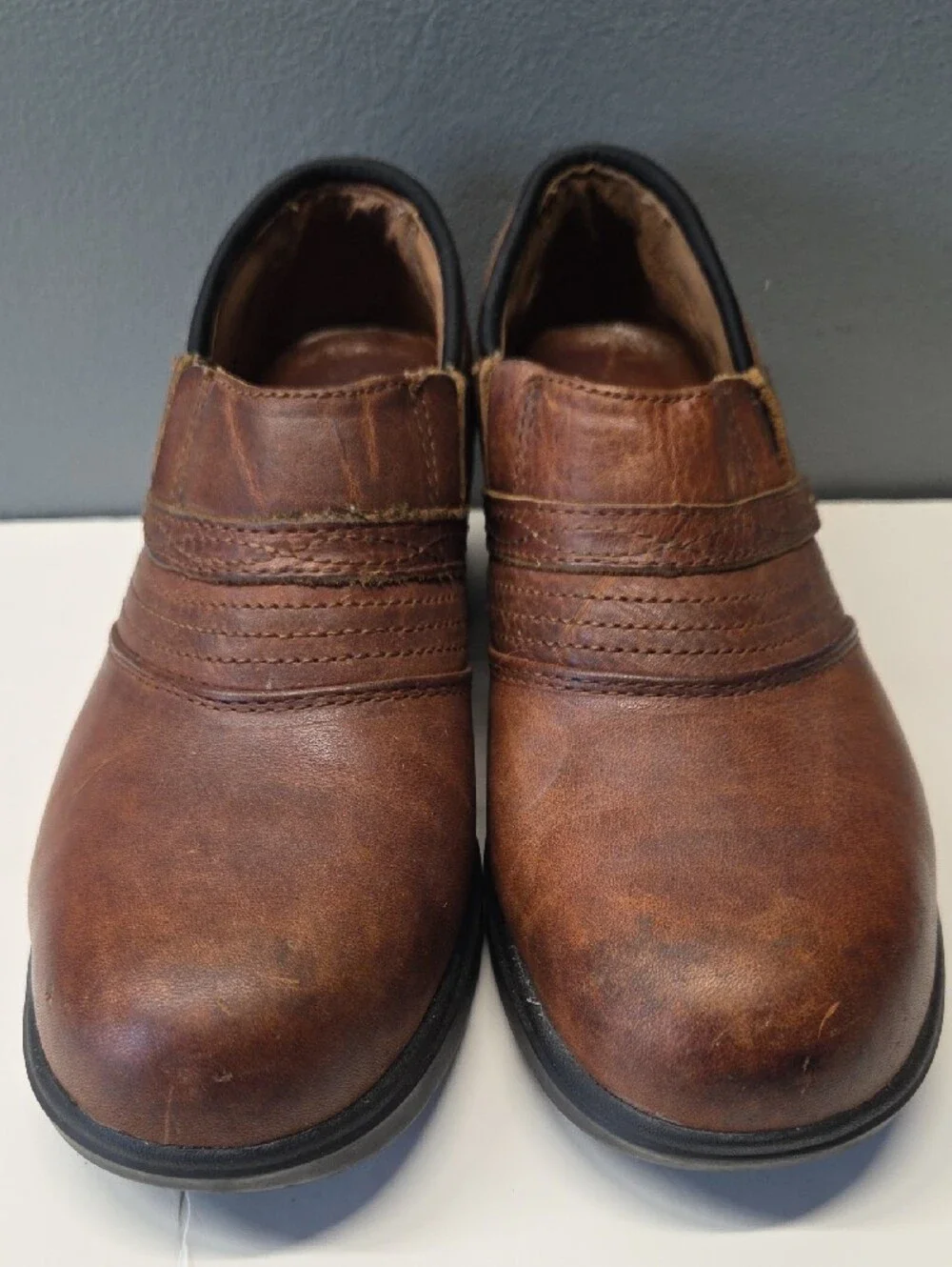 Ariat Brown Leather Slip-On Platform Clogs Size 9B